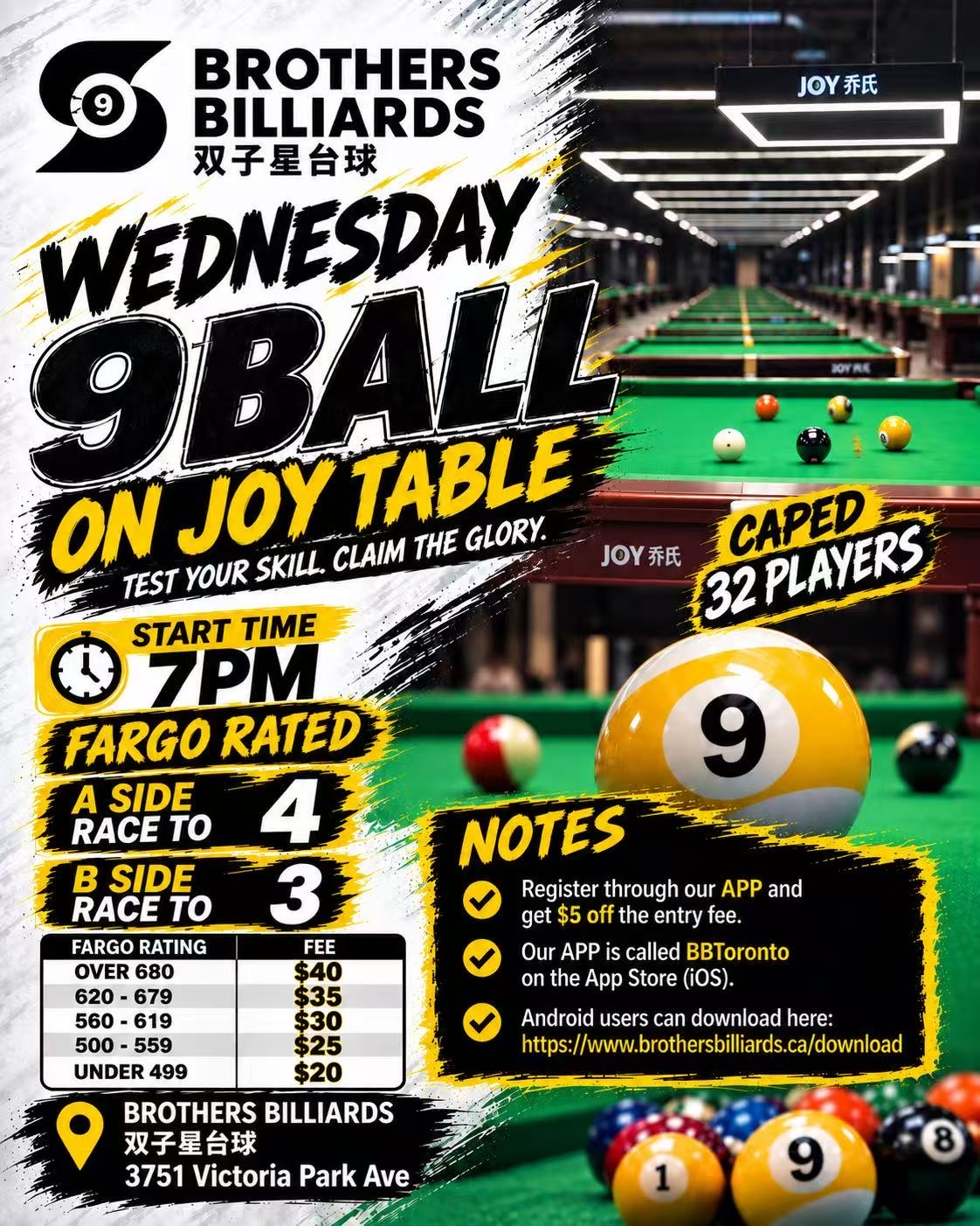 Poster for Brothers Billiards Wednesday Heyball 9Ball Sept 30