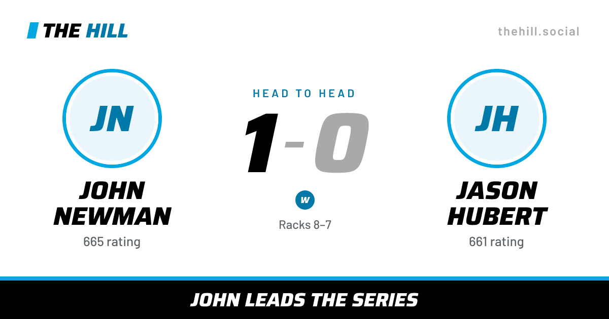 The share card: John Newman vs Jason Hubert, 1–0 head to head on The Hill
