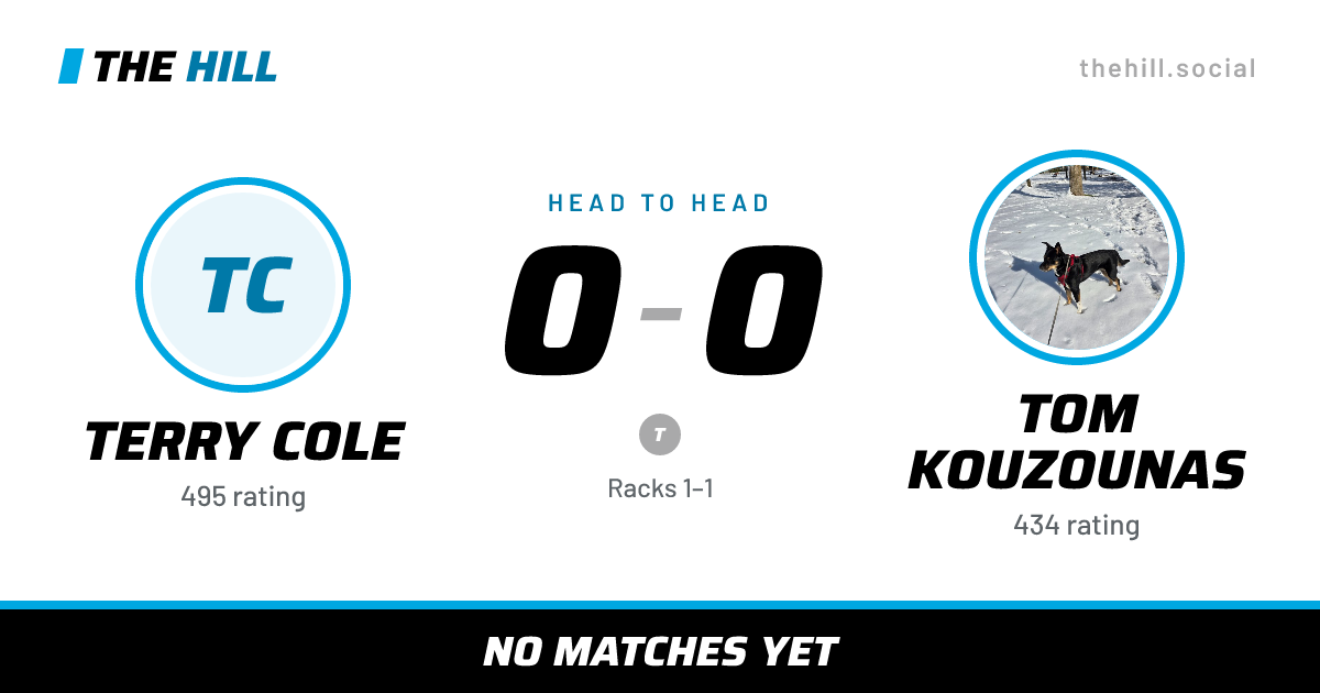 The share card: Terry Cole vs Tom Kouzounas, 0–0 head to head on The Hill