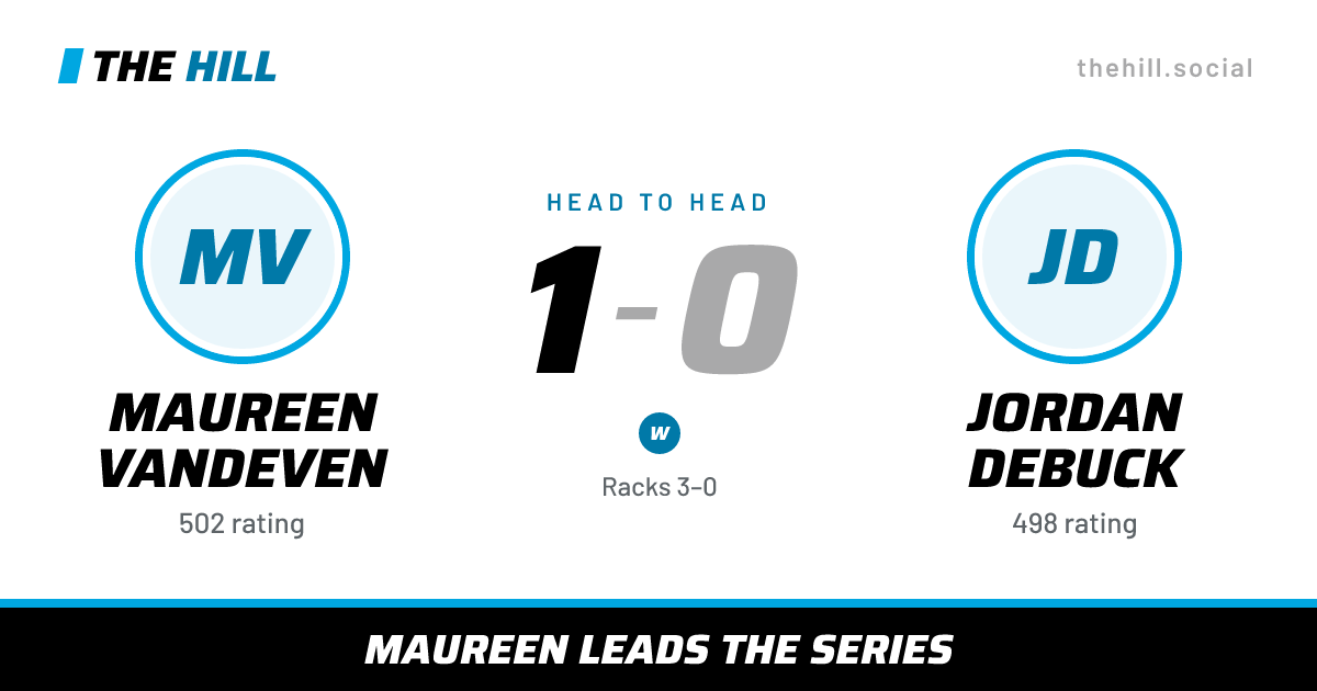 The share card: Maureen Vandeven vs Jordan Debuck, 1–0 head to head on The Hill