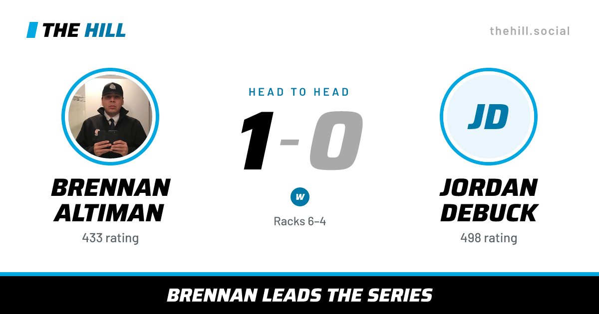 The share card: Brennan Altiman vs Jordan Debuck, 1–0 head to head on The Hill