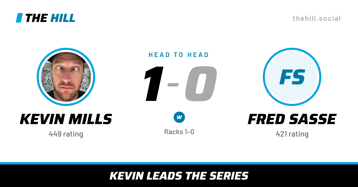 The share card: Kevin Mills vs Fred Sasse, 1–0 head to head on The Hill