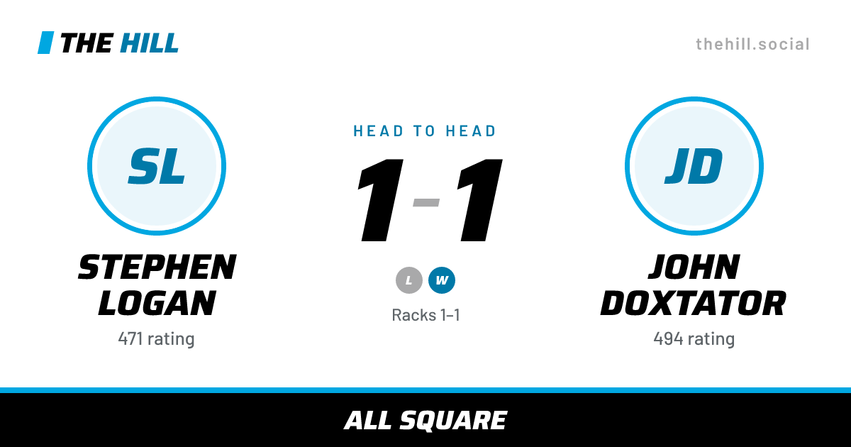 The share card: Stephen Logan vs John Doxtator, 1–1 head to head on The Hill