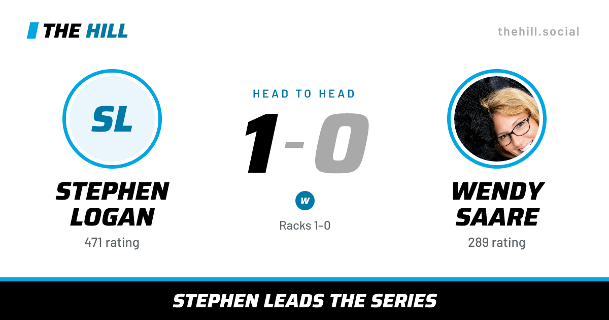 The share card: Stephen Logan vs Wendy Saare, 1–0 head to head on The Hill