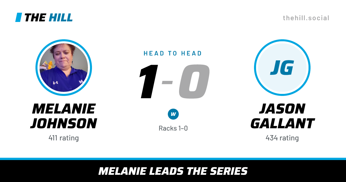 The share card: Melanie Johnson vs Jason Gallant, 1–0 head to head on The Hill