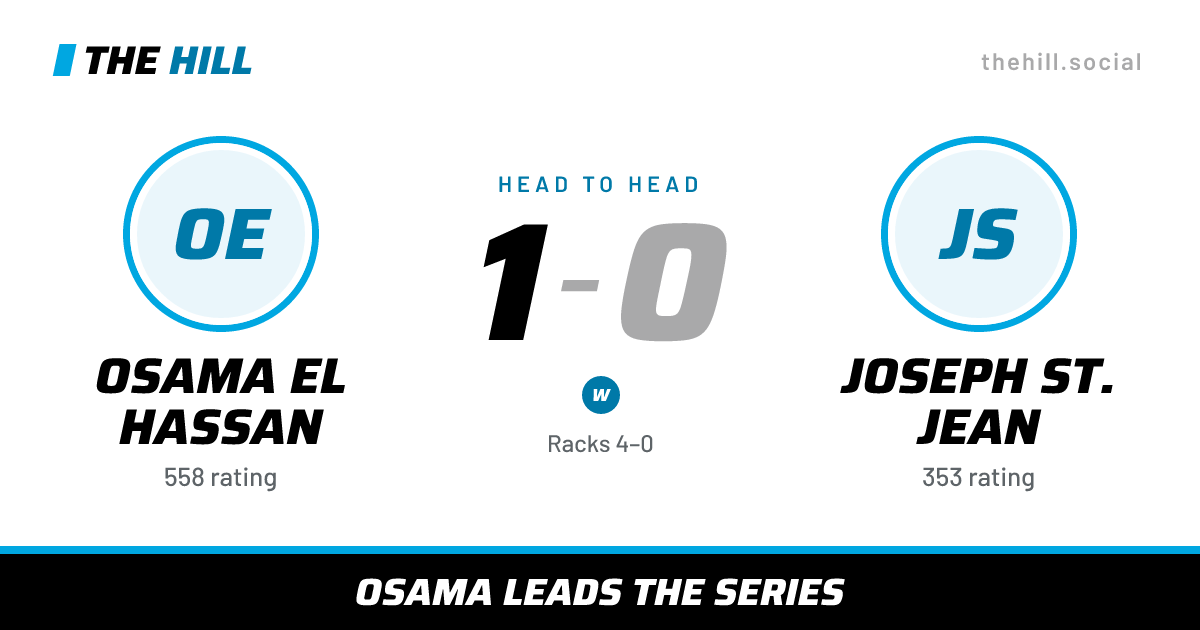 The share card: Osama El Hassan vs Joseph St. Jean, 1–0 head to head on The Hill