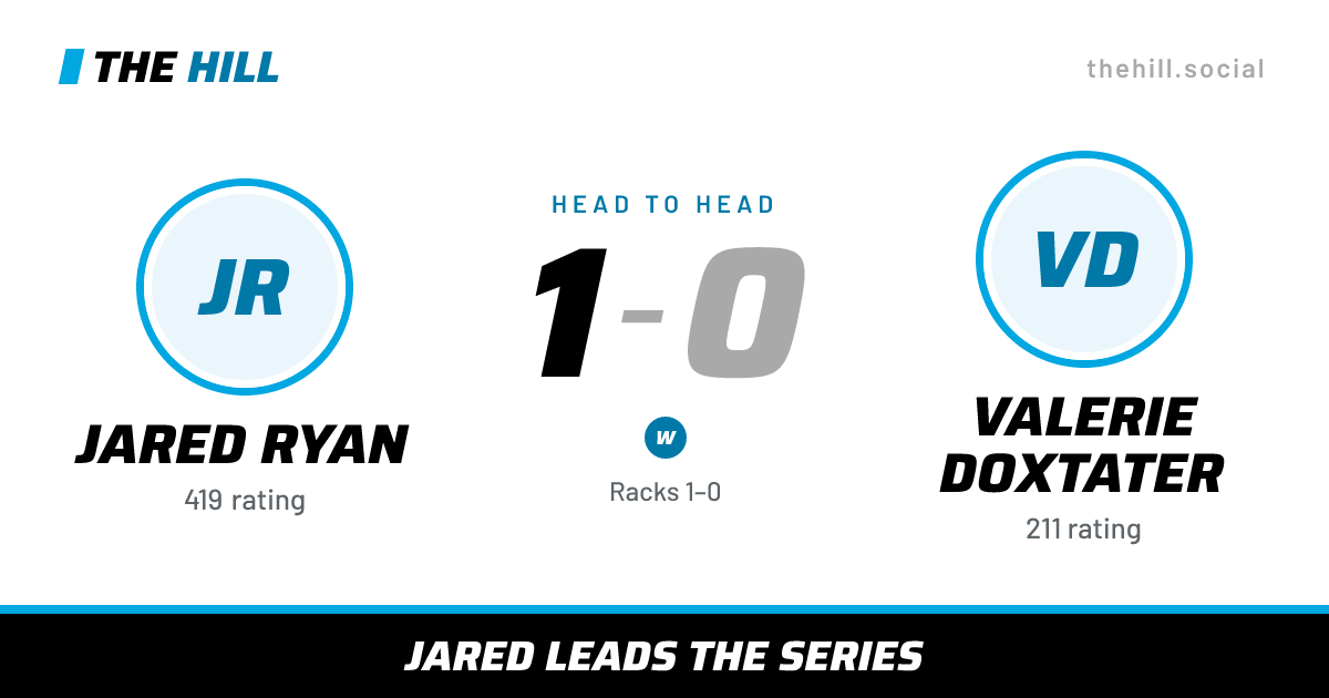 The share card: Jared Ryan vs Valerie Doxtater, 1–0 head to head on The Hill