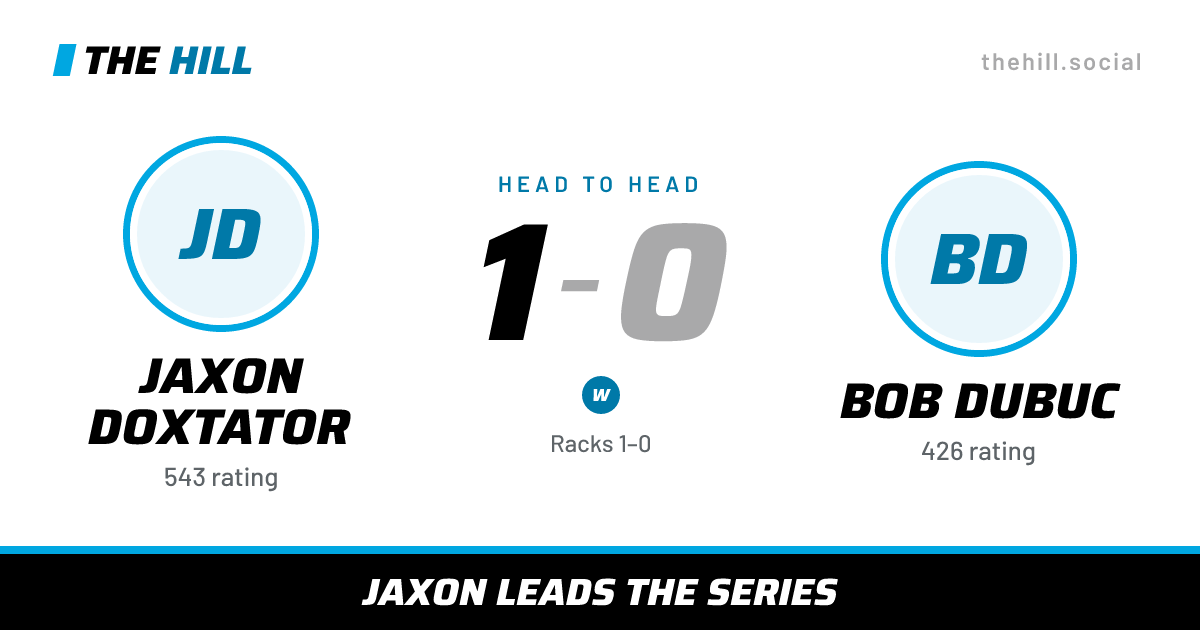 The share card: Jaxon Doxtator vs Bob Dubuc, 1–0 head to head on The Hill
