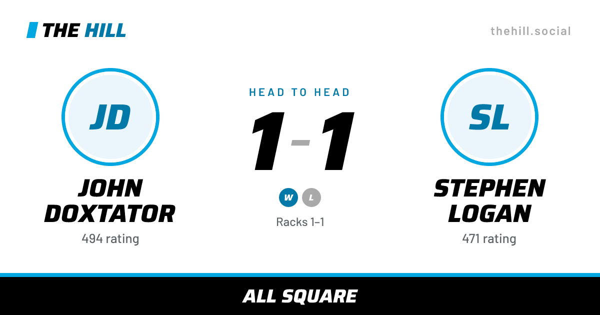 The share card: John Doxtator vs Stephen Logan, 1–1 head to head on The Hill