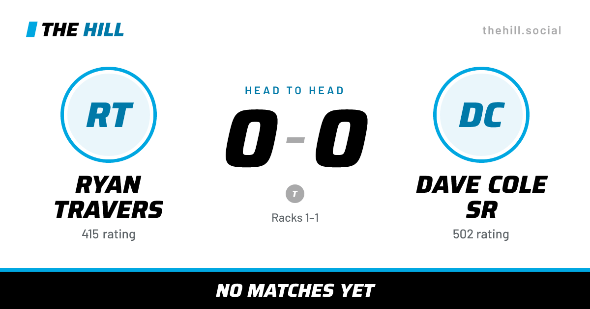 The share card: Ryan Travers vs Dave Cole Sr, 0–0 head to head on The Hill