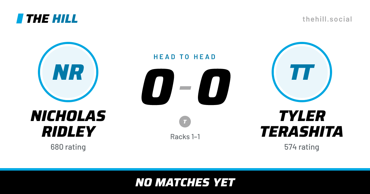 The share card: Nicholas Ridley vs Tyler Terashita, 0–0 head to head on The Hill