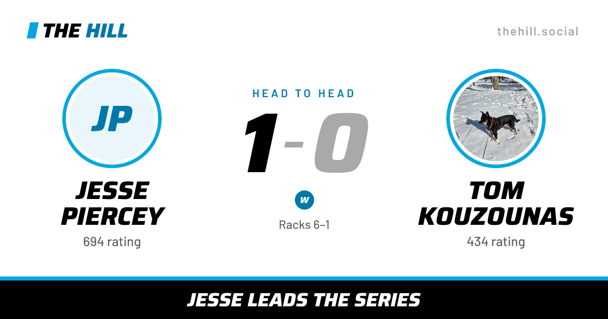 The share card: Jesse Piercey vs Tom Kouzounas, 1–0 head to head on The Hill