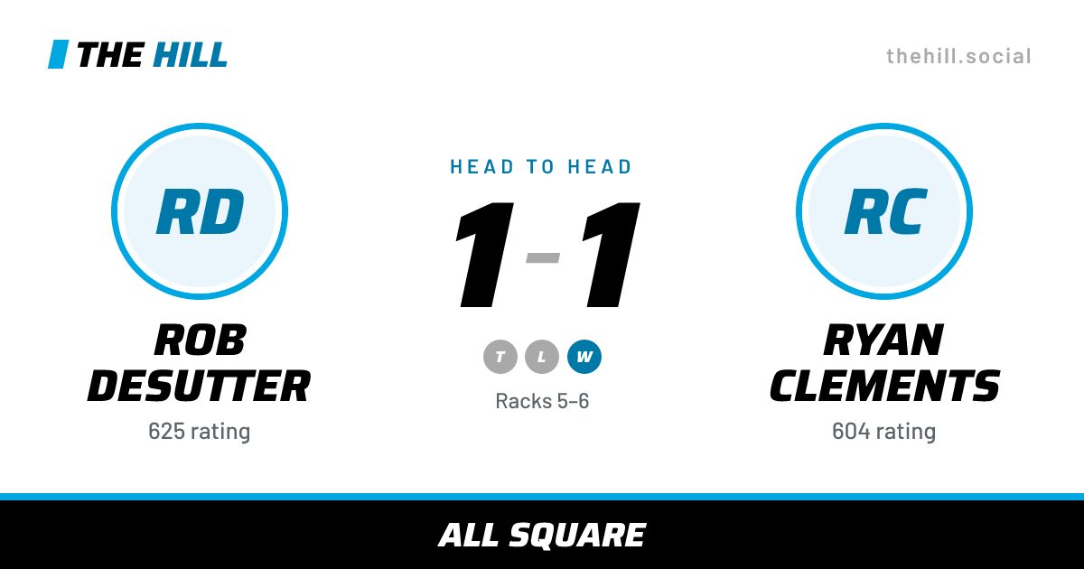 The share card: Rob DeSutter vs Ryan Clements, 1–1 head to head on The Hill