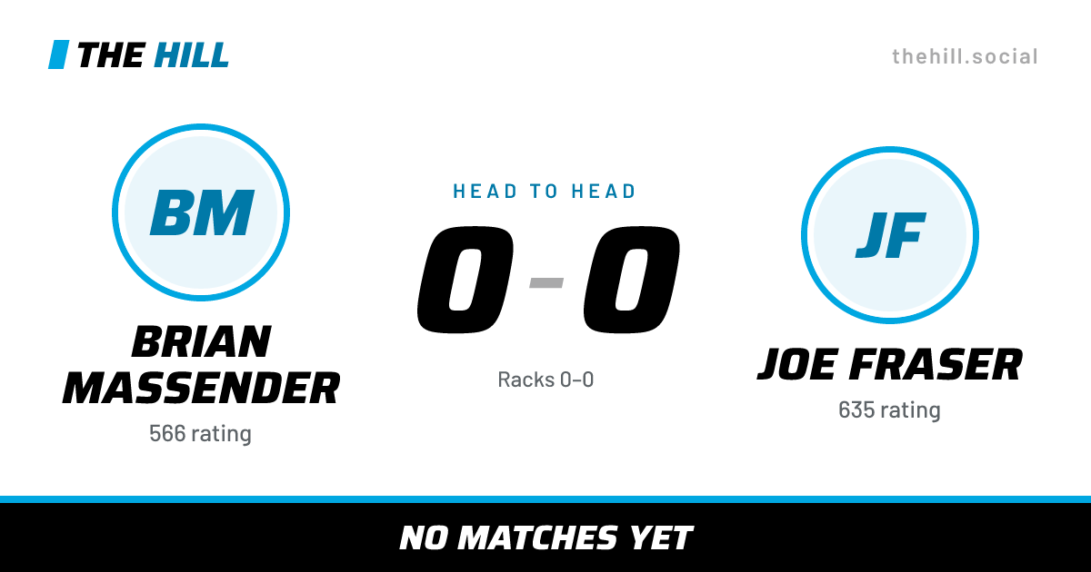 The share card: Brian Massender vs Joe Fraser, 0–0 head to head on The Hill
