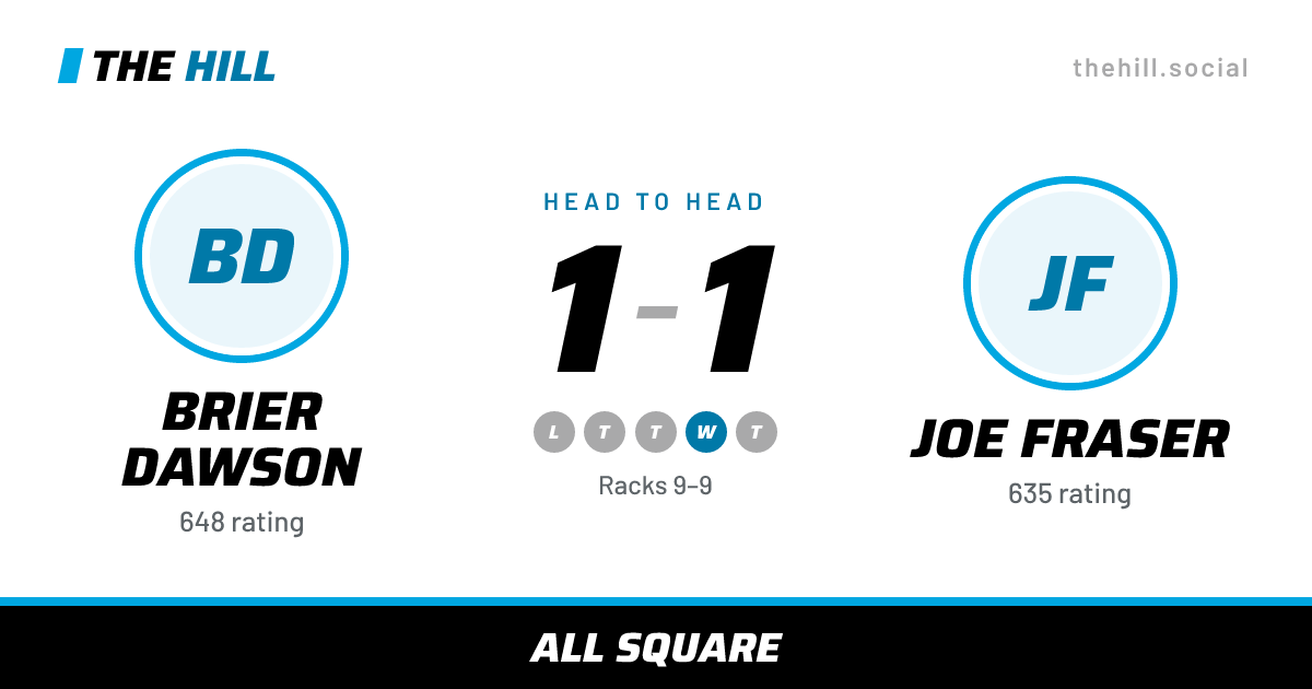 The share card: Brier Dawson vs Joe Fraser, 1–1 head to head on The Hill