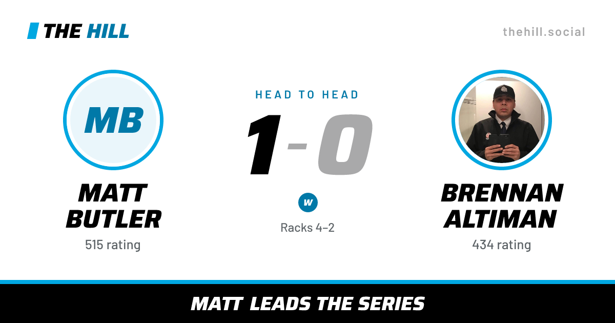 The share card: Matt Butler vs Brennan Altiman, 1–0 head to head on The Hill