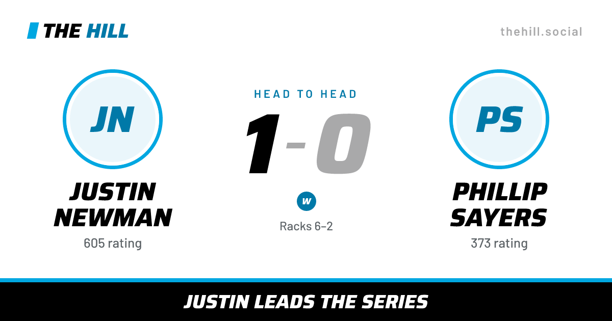 The share card: Justin Newman vs Phillip Sayers, 1–0 head to head on The Hill