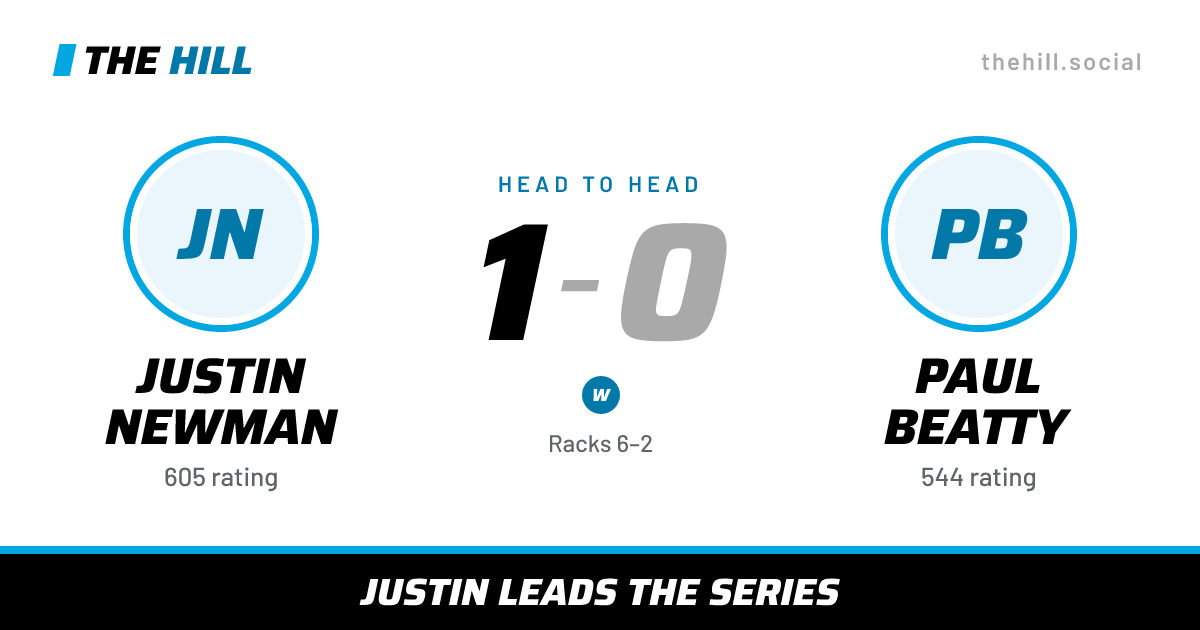 The share card: Justin Newman vs Paul Beatty, 1–0 head to head on The Hill