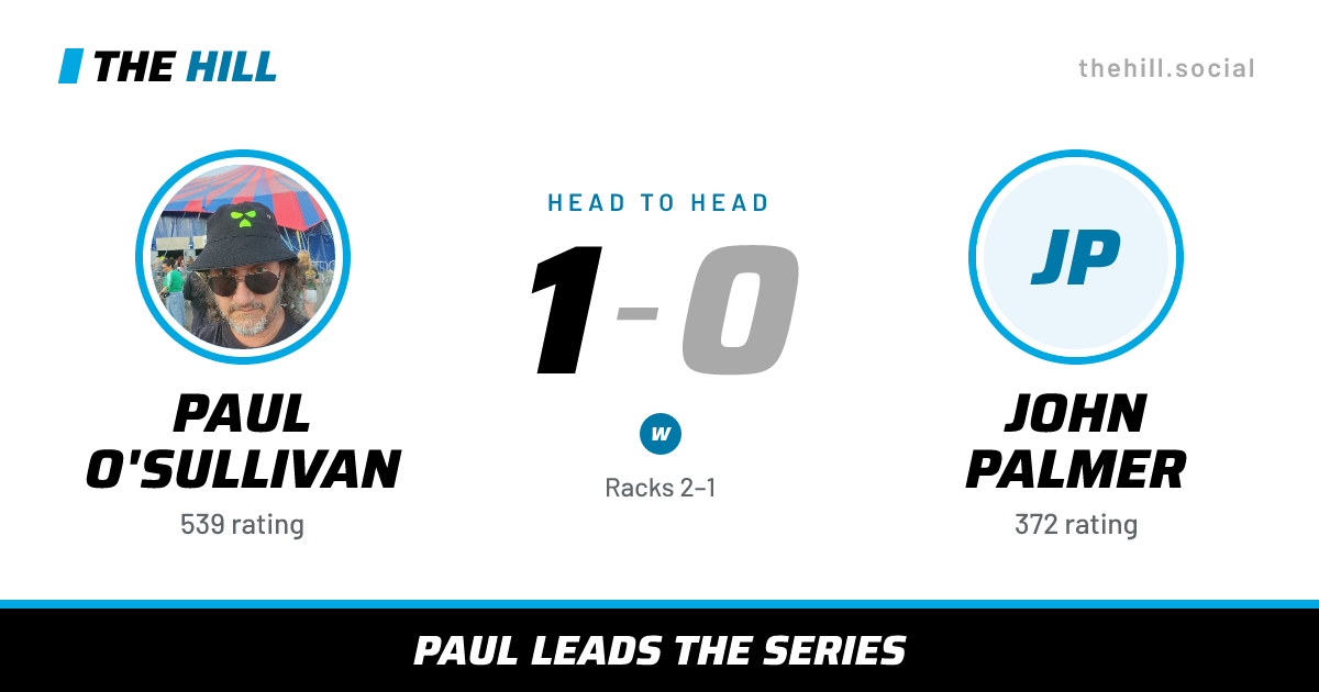 The share card: Paul O'Sullivan vs John Palmer, 1–0 head to head on The Hill
