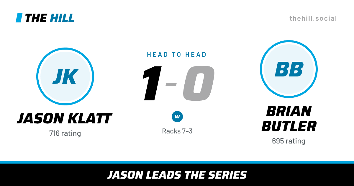 The share card: Jason Klatt vs Brian Butler, 1–0 head to head on The Hill