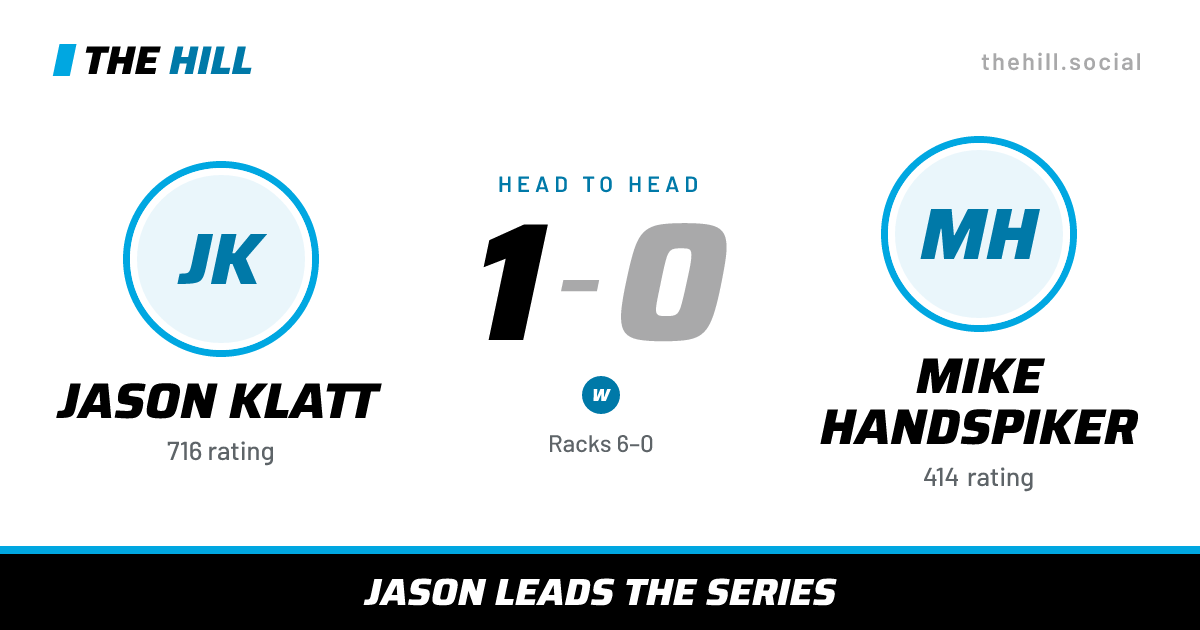 The share card: Jason Klatt vs Mike Handspiker, 1–0 head to head on The Hill