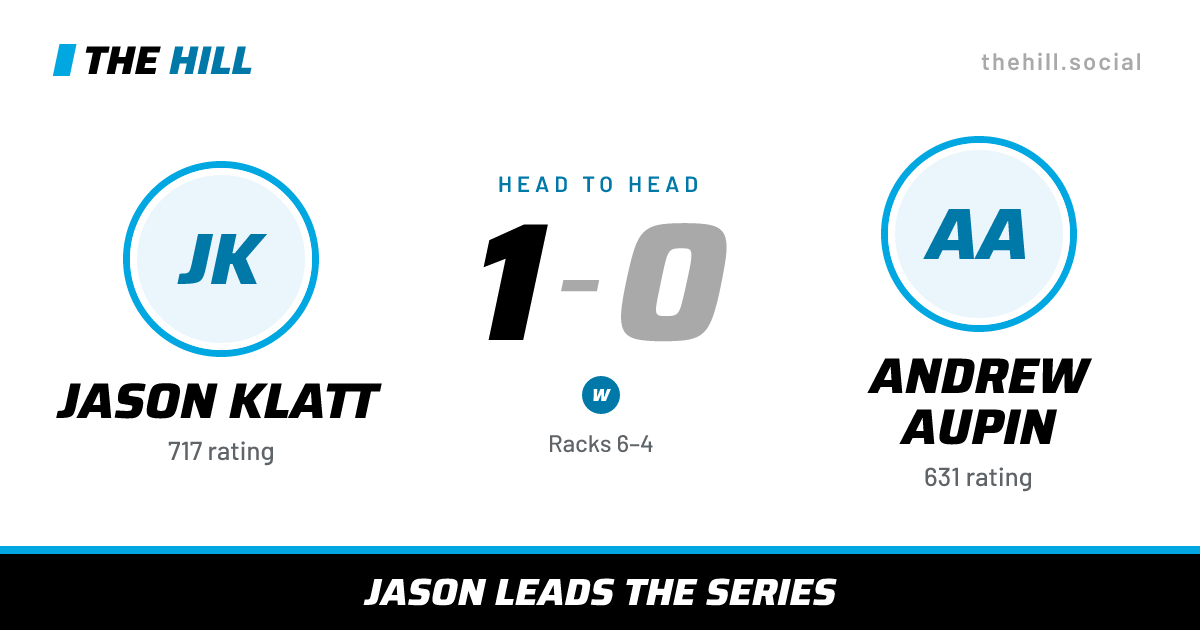 The share card: Jason Klatt vs Andrew Aupin, 1–0 head to head on The Hill