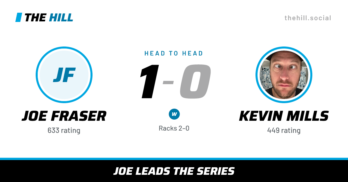 The share card: Joe Fraser vs Kevin Mills, 1–0 head to head on The Hill