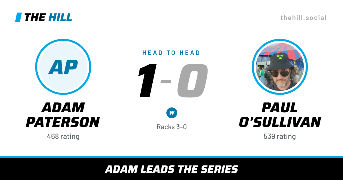 The share card: Adam Paterson vs Paul O'Sullivan, 1–0 head to head on The Hill