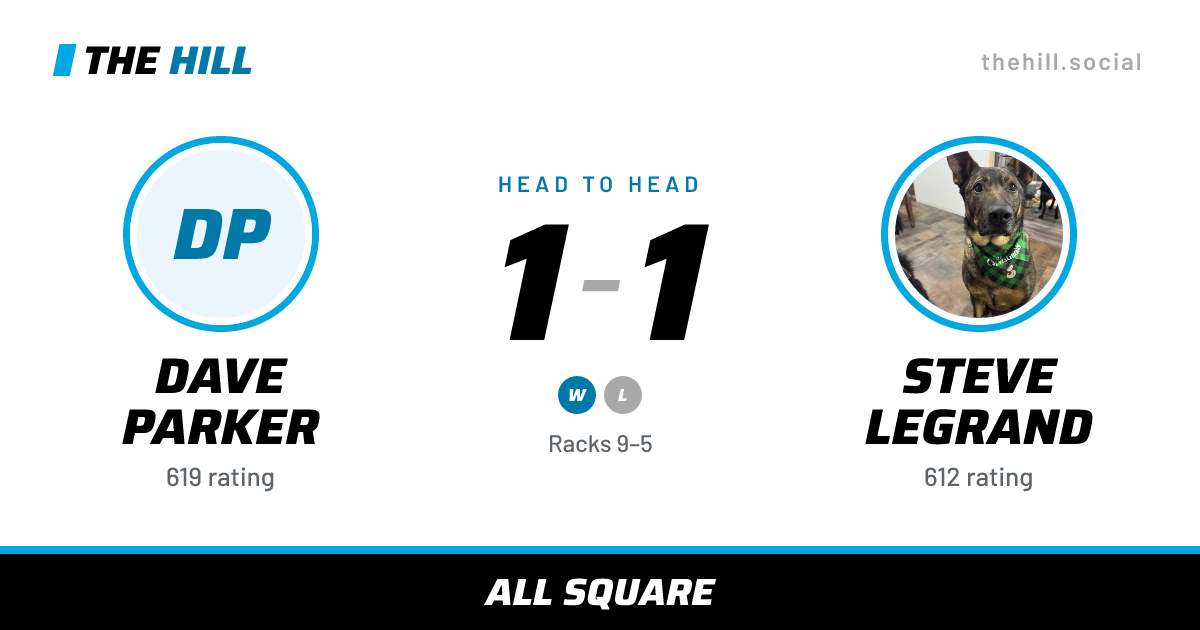 The share card: Dave Parker vs Steve Legrand, 1–1 head to head on The Hill