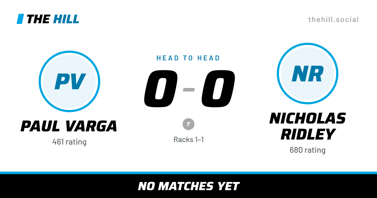 The share card: Paul Varga vs Nicholas Ridley, 0–0 head to head on The Hill