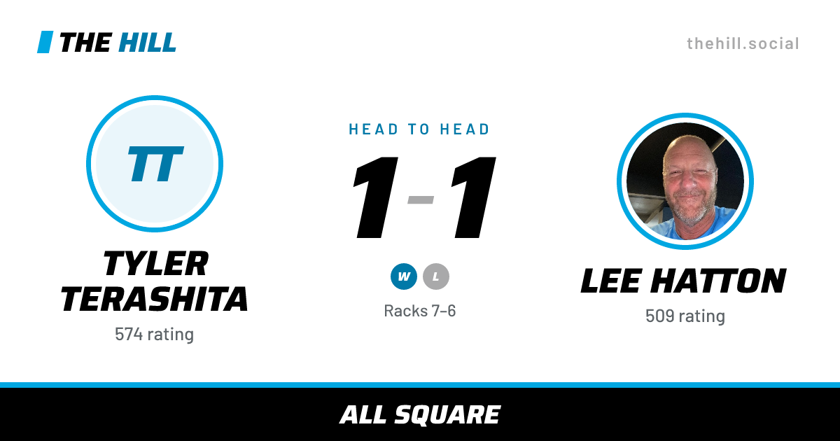 The share card: Tyler Terashita vs Lee Hatton, 1–1 head to head on The Hill