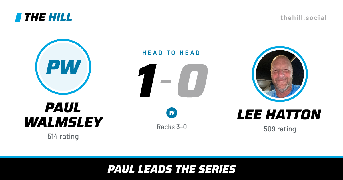 The share card: Paul Walmsley vs Lee Hatton, 1–0 head to head on The Hill