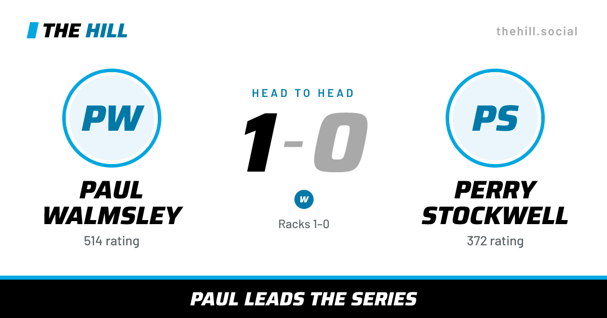 The share card: Paul Walmsley vs Perry Stockwell, 1–0 head to head on The Hill