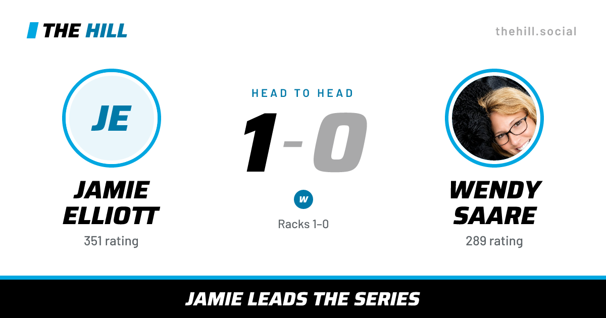 The share card: Jamie Elliott vs Wendy Saare, 1–0 head to head on The Hill