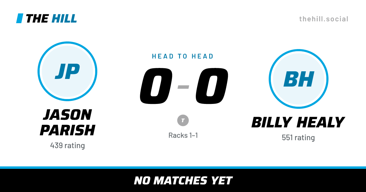 The share card: Jason Parish vs Billy Healy, 0–0 head to head on The Hill