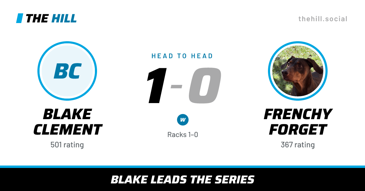 The share card: Blake Clement vs Frenchy Forget, 1–0 head to head on The Hill
