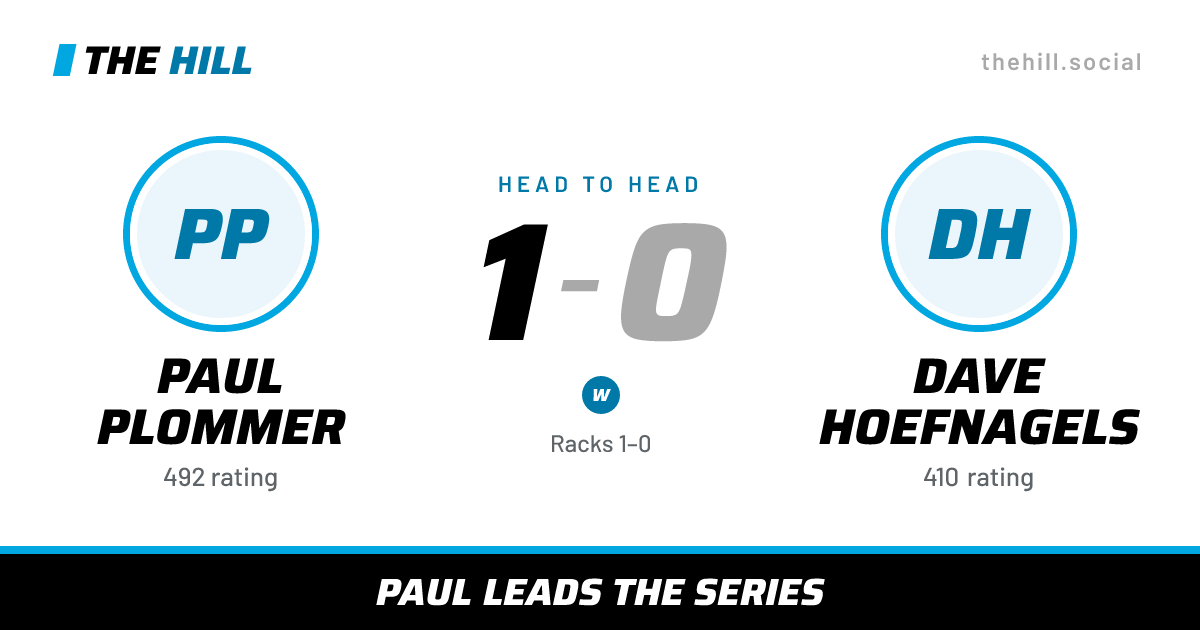 The share card: Paul Plommer vs Dave Hoefnagels, 1–0 head to head on The Hill