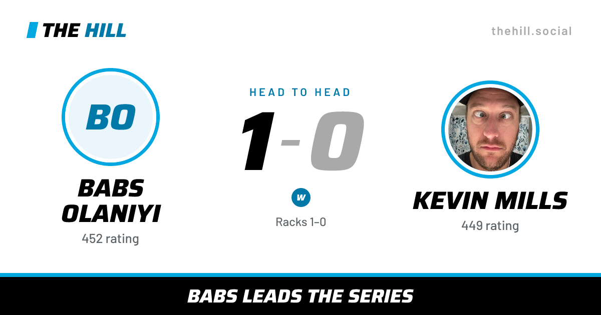 The share card: Babs Olaniyi vs Kevin Mills, 1–0 head to head on The Hill