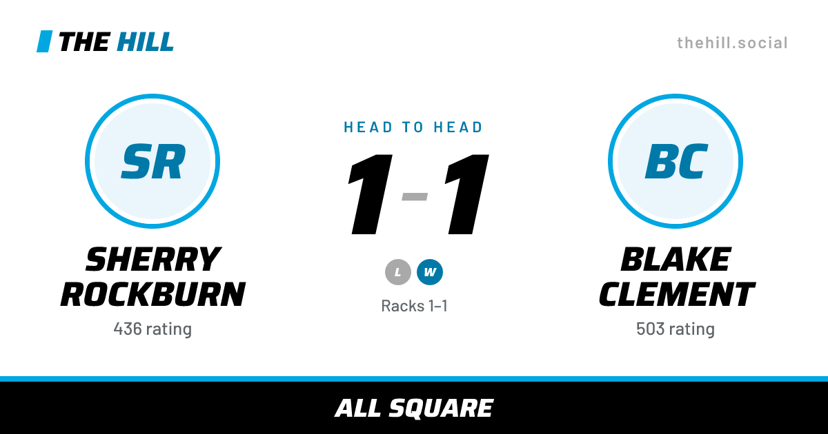 The share card: Sherry Rockburn vs Blake Clement, 1–1 head to head on The Hill